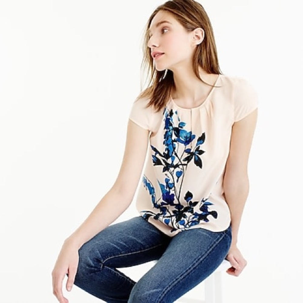 J. Crew Cap-Sleeve Top in Midnight Bloom SZ 0-2